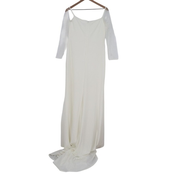Lulus Eternally Beloved Maxi Dress Womens XL White Mesh Off-the-Shoulder Pearl - Picture 8 of 9